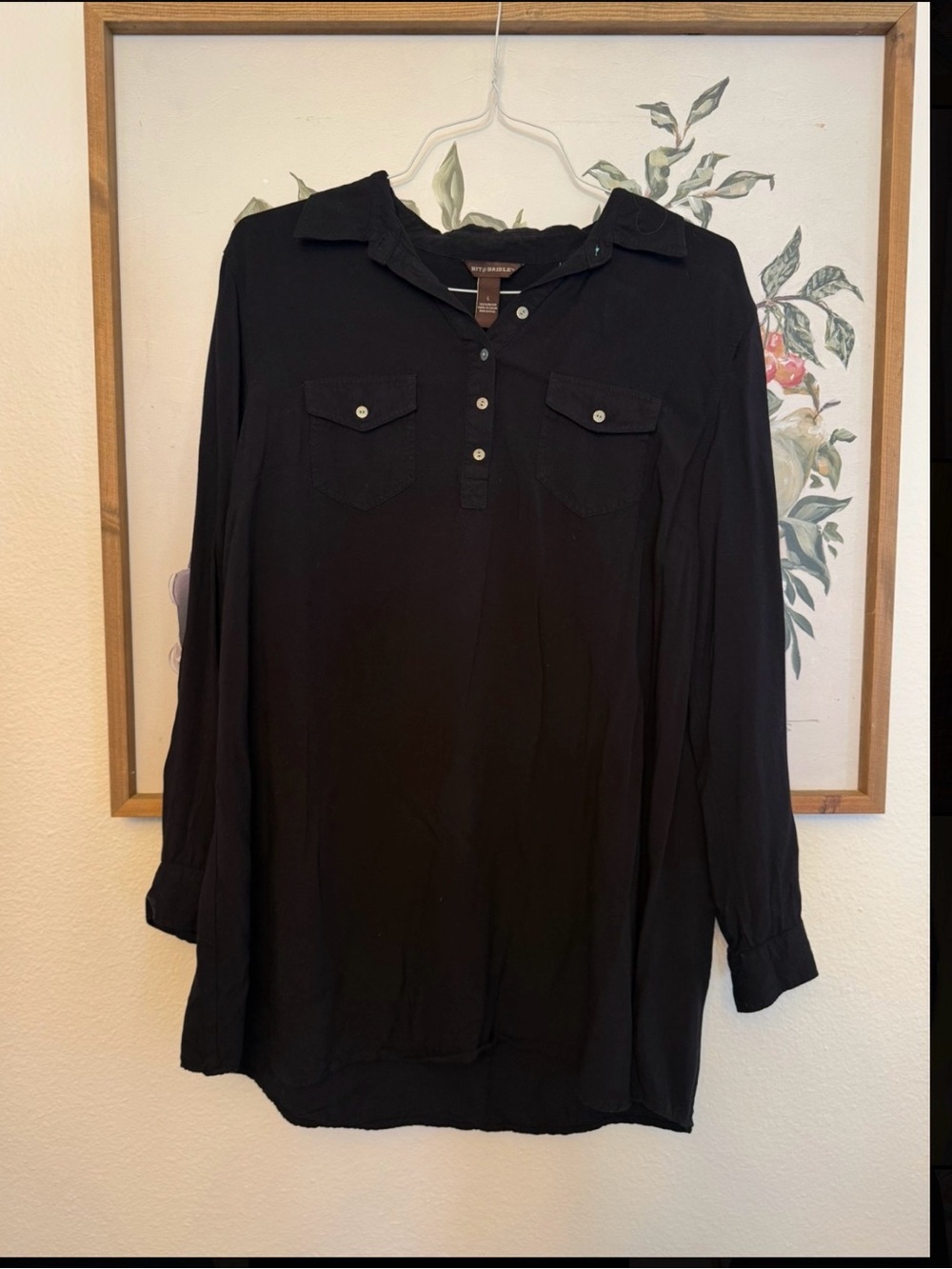 Black Long-Sleeve Button Shirt with Turquoise Accents